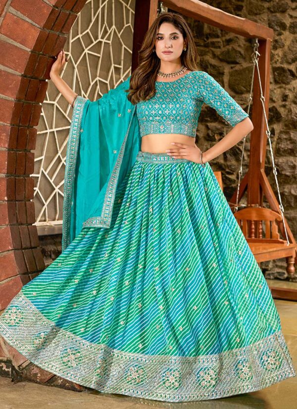 Sky blue umbrella lehenga choli with embroidered border festive wear