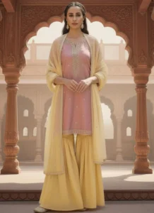 Pink georgette zari sequins sharara suit party wear