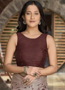 Elegant Grey Faux Georgette Saree wedding festive wear blouse