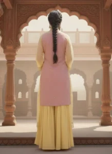 Pink georgette zari sequins sharara suit party wear back view